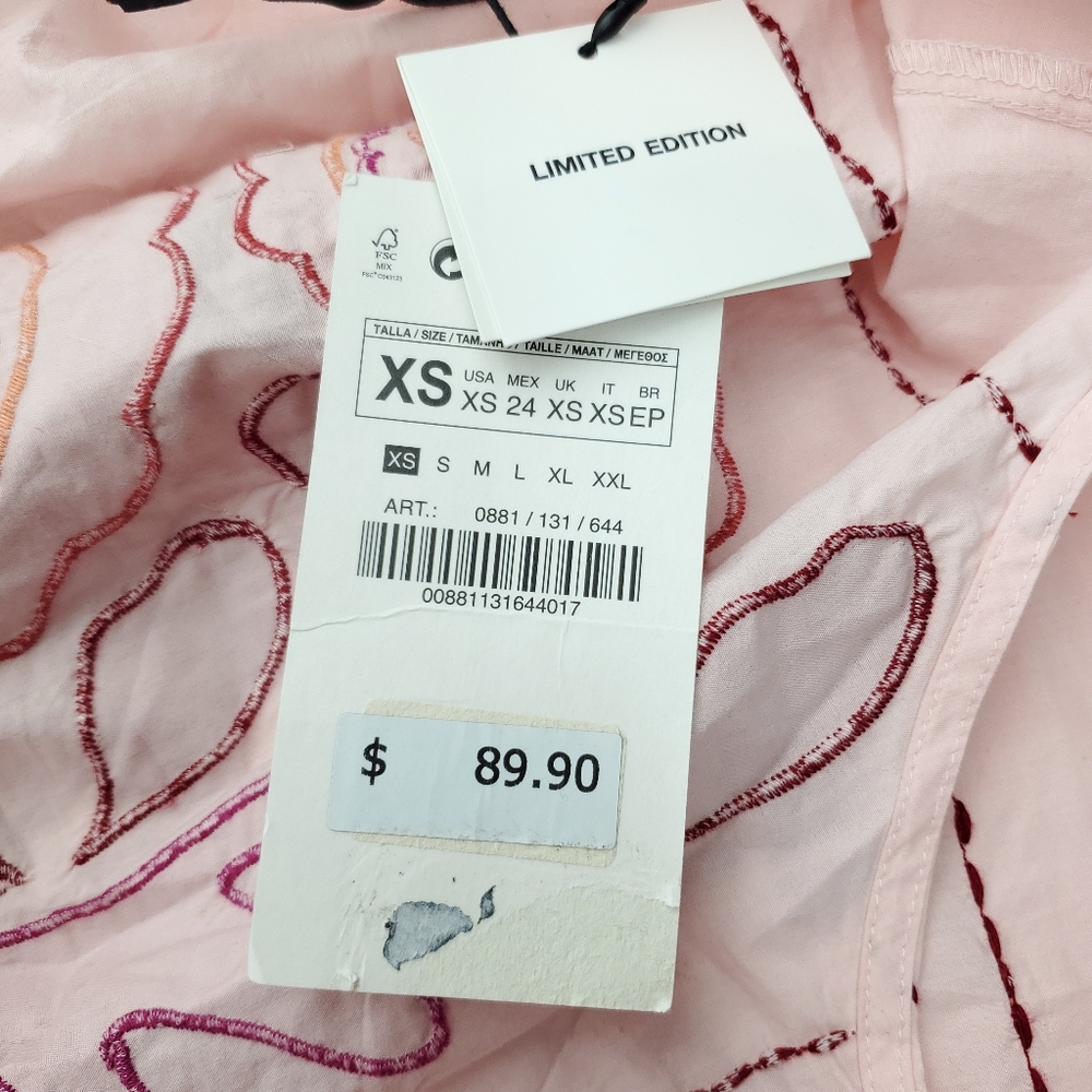 NEW Zara Limited Edition Vibrant Floral Embroidered Cotton Summer Dress Pink XS - Picture 9 of 10